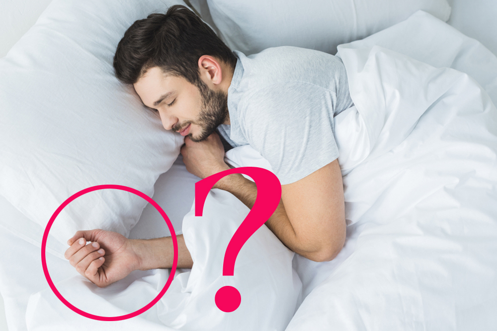 top view of bearded man sleeping on bed in bedroom