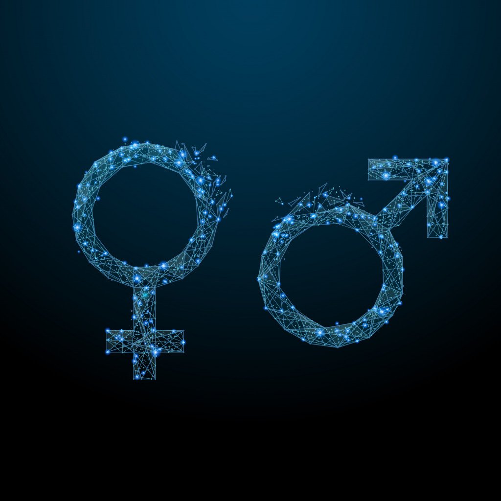 Male and female symbols low poly wireframe