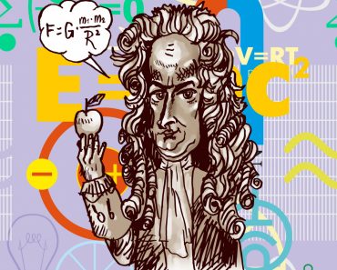 Scientist physicist Isaac Newton with an apple