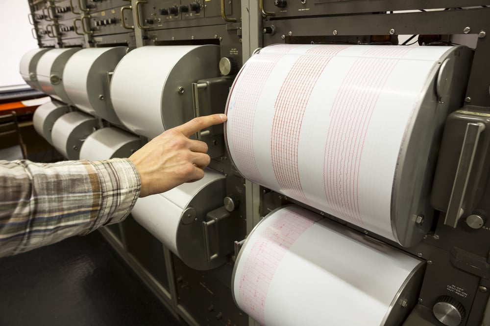 Seismograph,Records,An,Earthquake,On,The,Sheet,Of,Measuring,Paper.