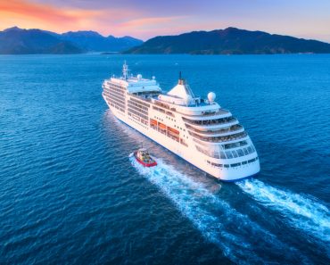 Cruise,Ship,At,Harbor.,Aerial,View,Of,Beautiful,Large,White