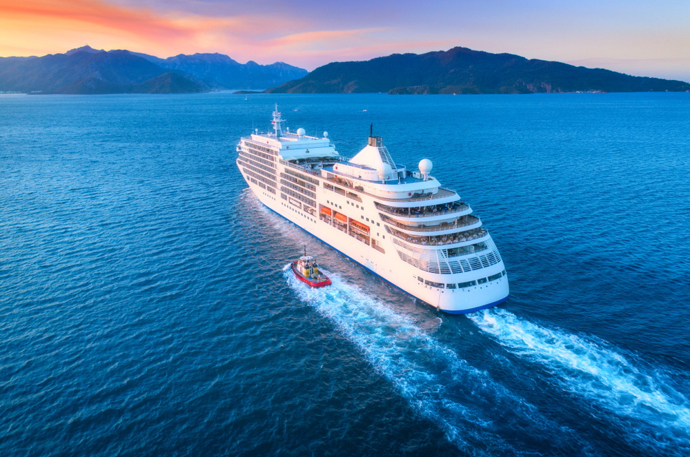 Cruise,Ship,At,Harbor.,Aerial,View,Of,Beautiful,Large,White