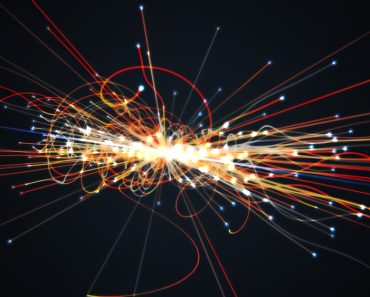 Particles collision in Hadron Collider. Astrophysics concept. 3D rendered illustration.