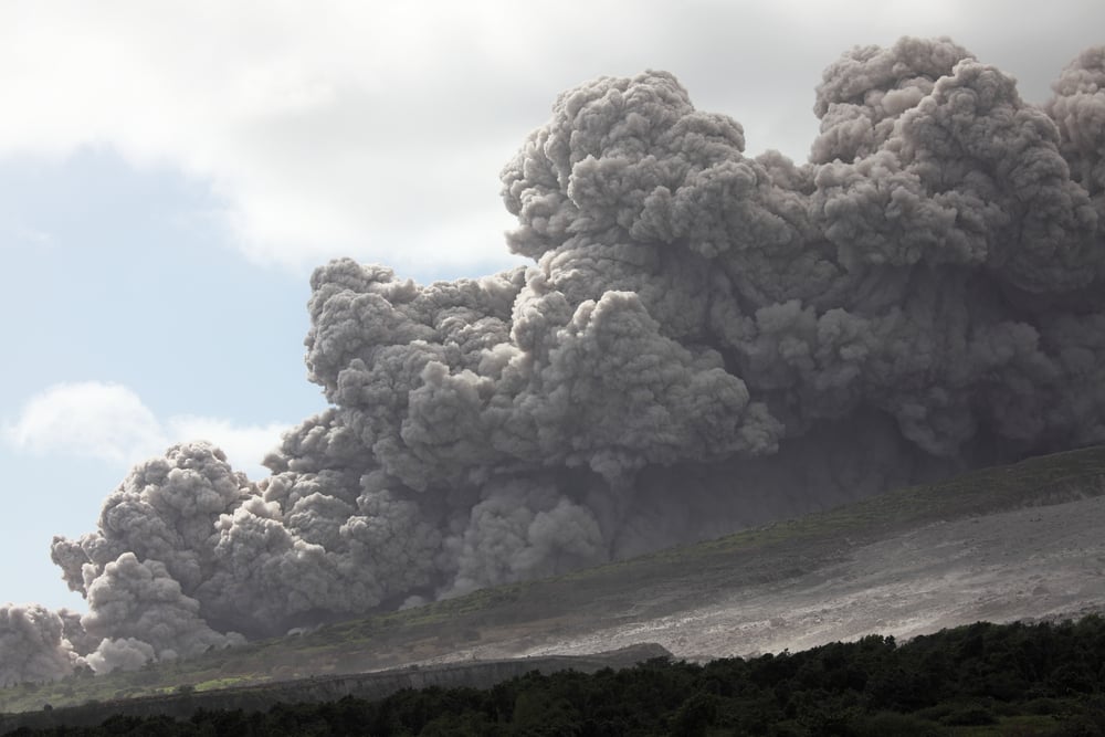 pyroclastic flow descending down the valley