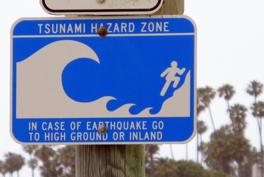 Tsunami hazard zone sign