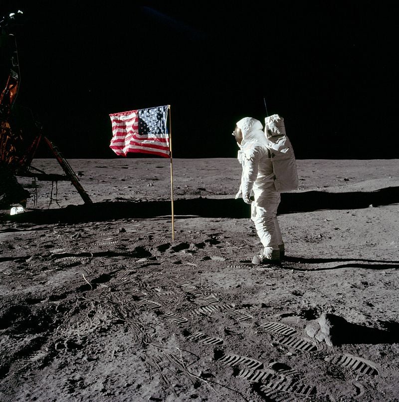 aldrin salutes the US flag