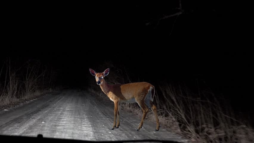 deer standing in the middle of the road.