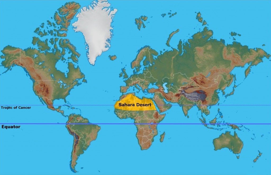 Sahara desert on World map