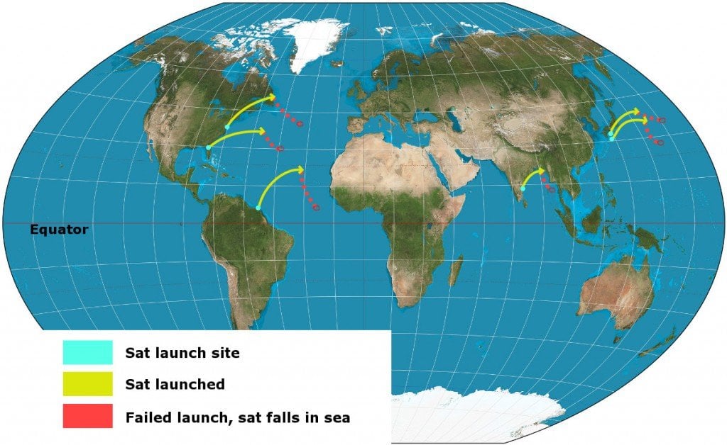 world map rocket launch sites