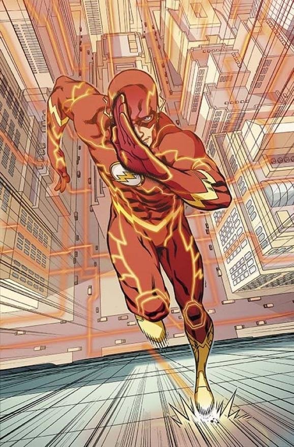 The flash running on side of the building