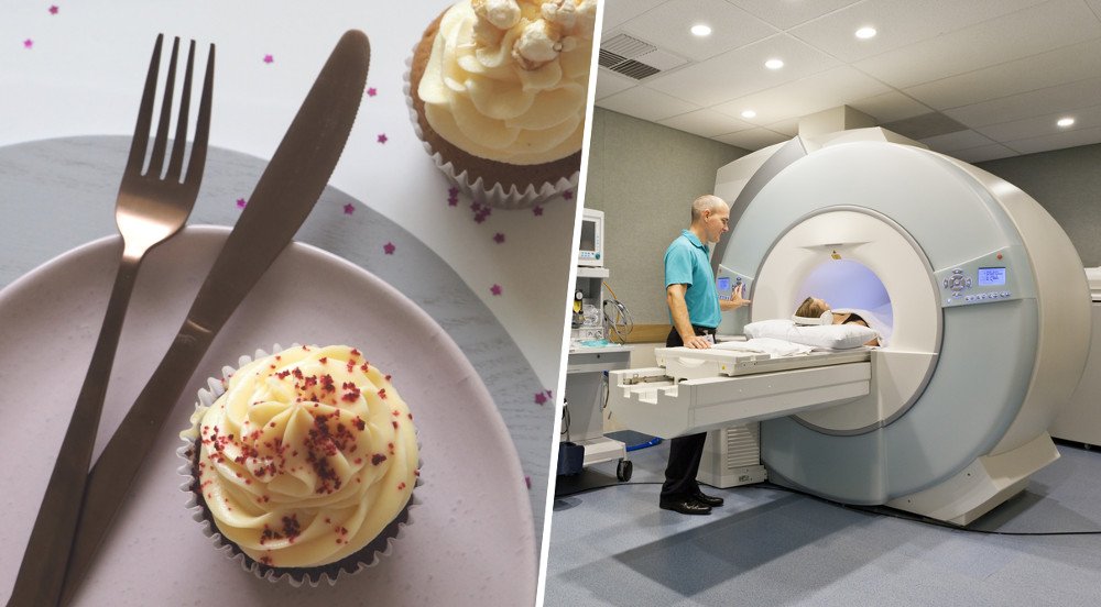 Utensils fork knife & MRI scan machine
