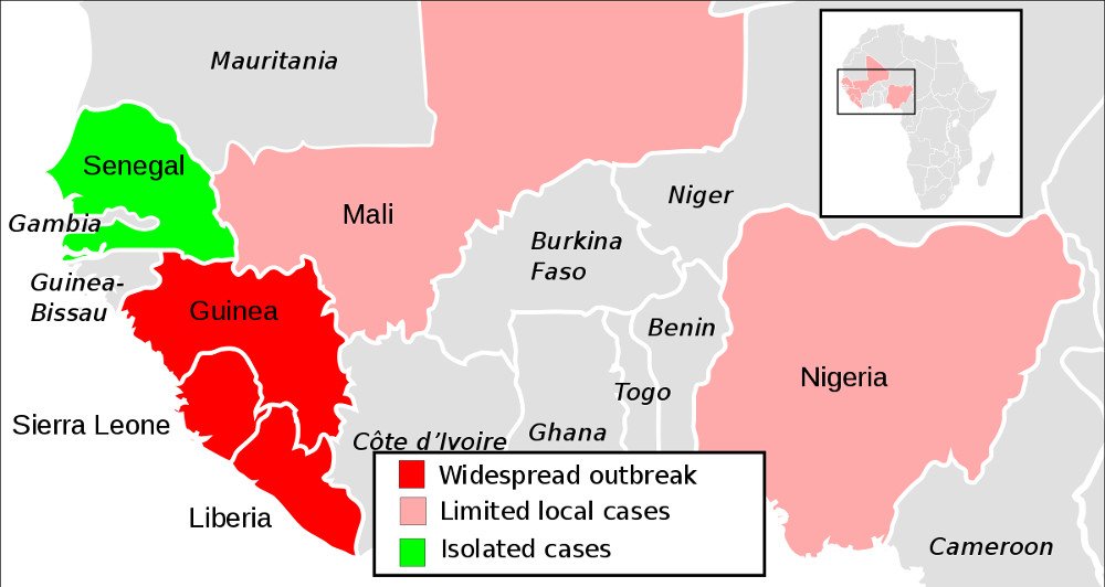 Simplified 2014 ebola virus epidemic situation map, simplified