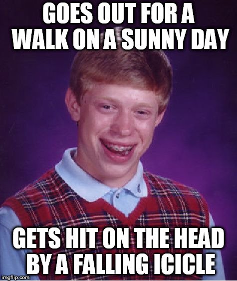 gets heat on the head by a falling icicle meme