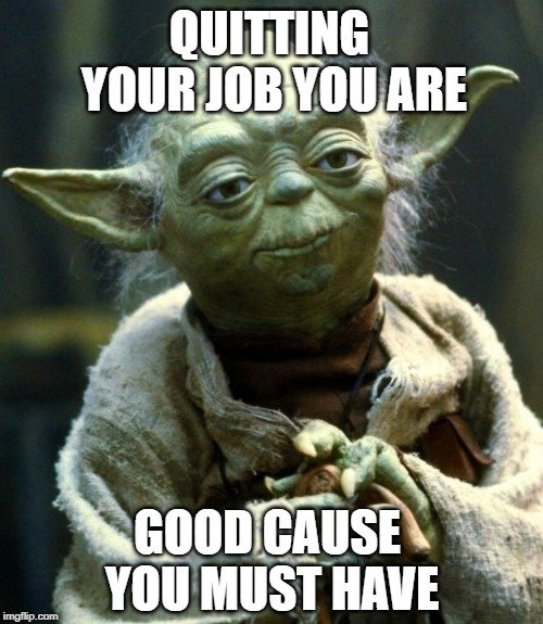 QUITTING YOUR JOB YOU ARE; GOOD CAUSE YOU MUST HAVE meme