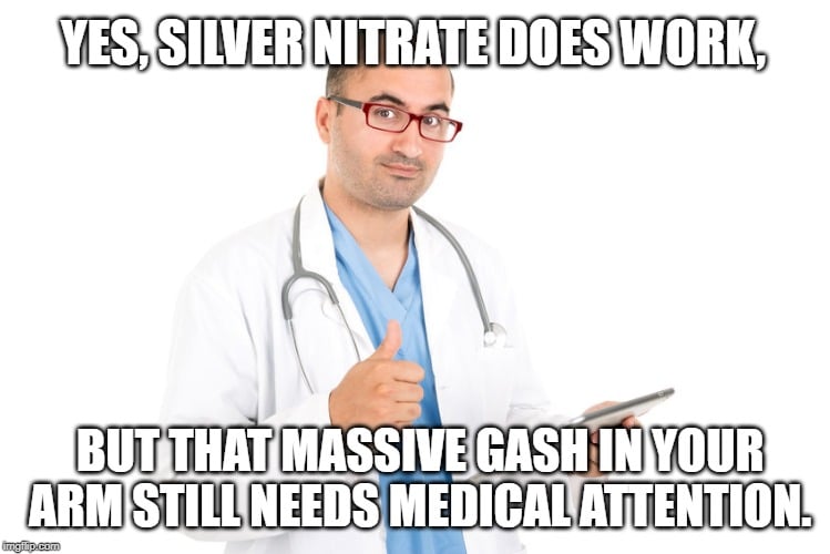 but that massive gash in your arm still needs medical attention. meme