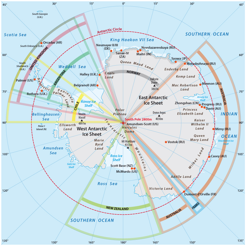 political map of Antarctica with the territory claims - Vector(Rainer Lesniewski)