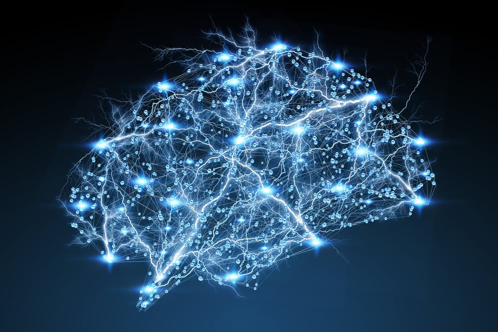 Digital x-ray human brain on blue background 3D rendering - Illustrati(sdecoret)S
