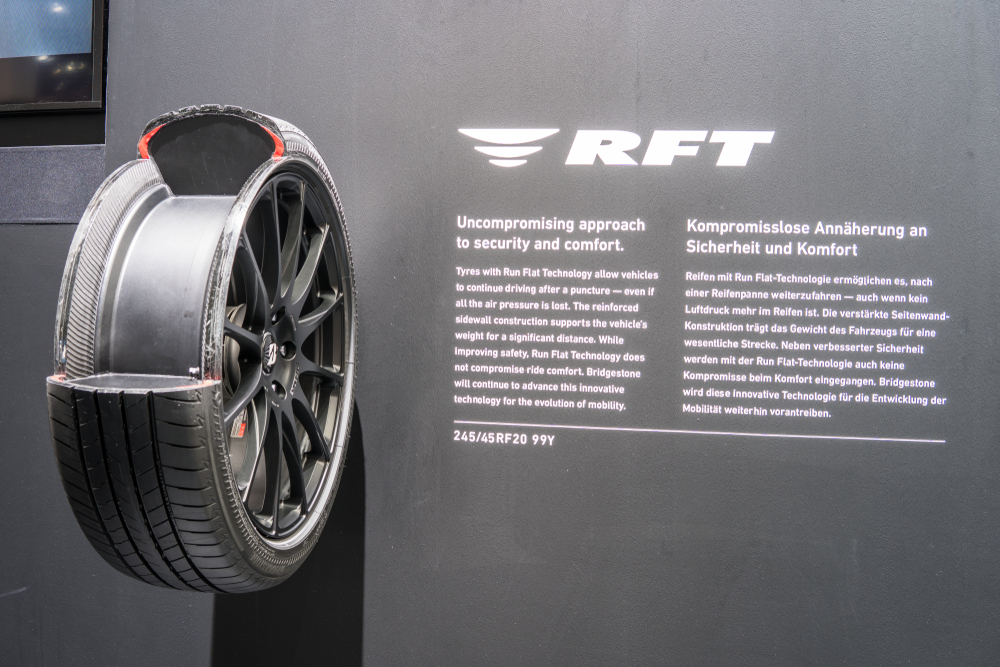 Frankfurt, Germany, Sep 13, 2017 Bridgestone booth, Bridgestone RFT tyres, run flat technology at 67th International Motor Show IAA - Image(Grzegorz Czapski)S