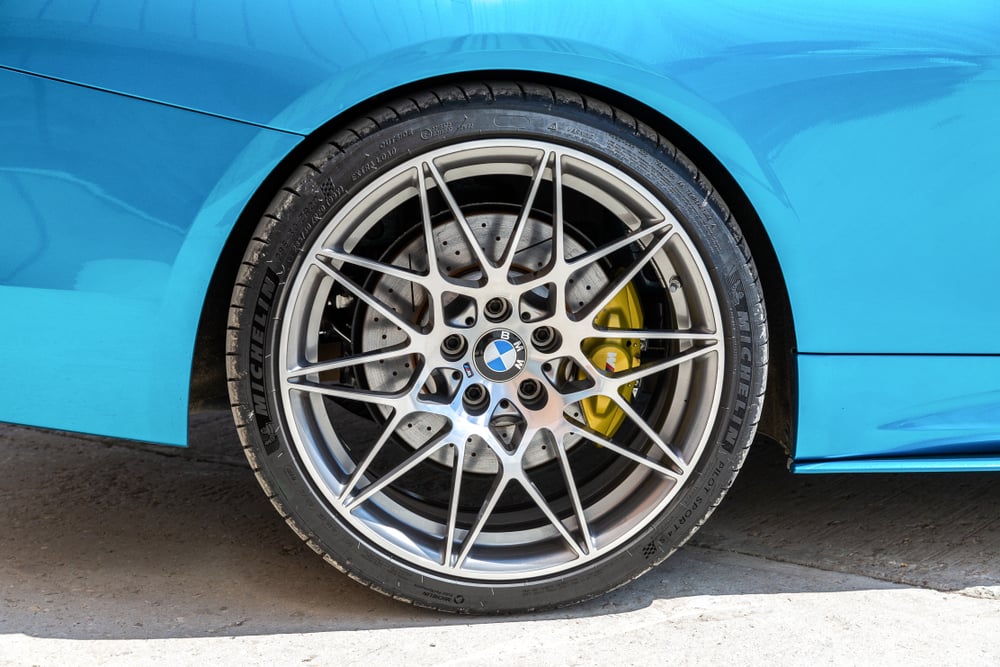 Samara, Russia - May 18, 2019 Close up view of BMW wheel with Michelin tubeless low profile tire - Image(FotograFFF)s