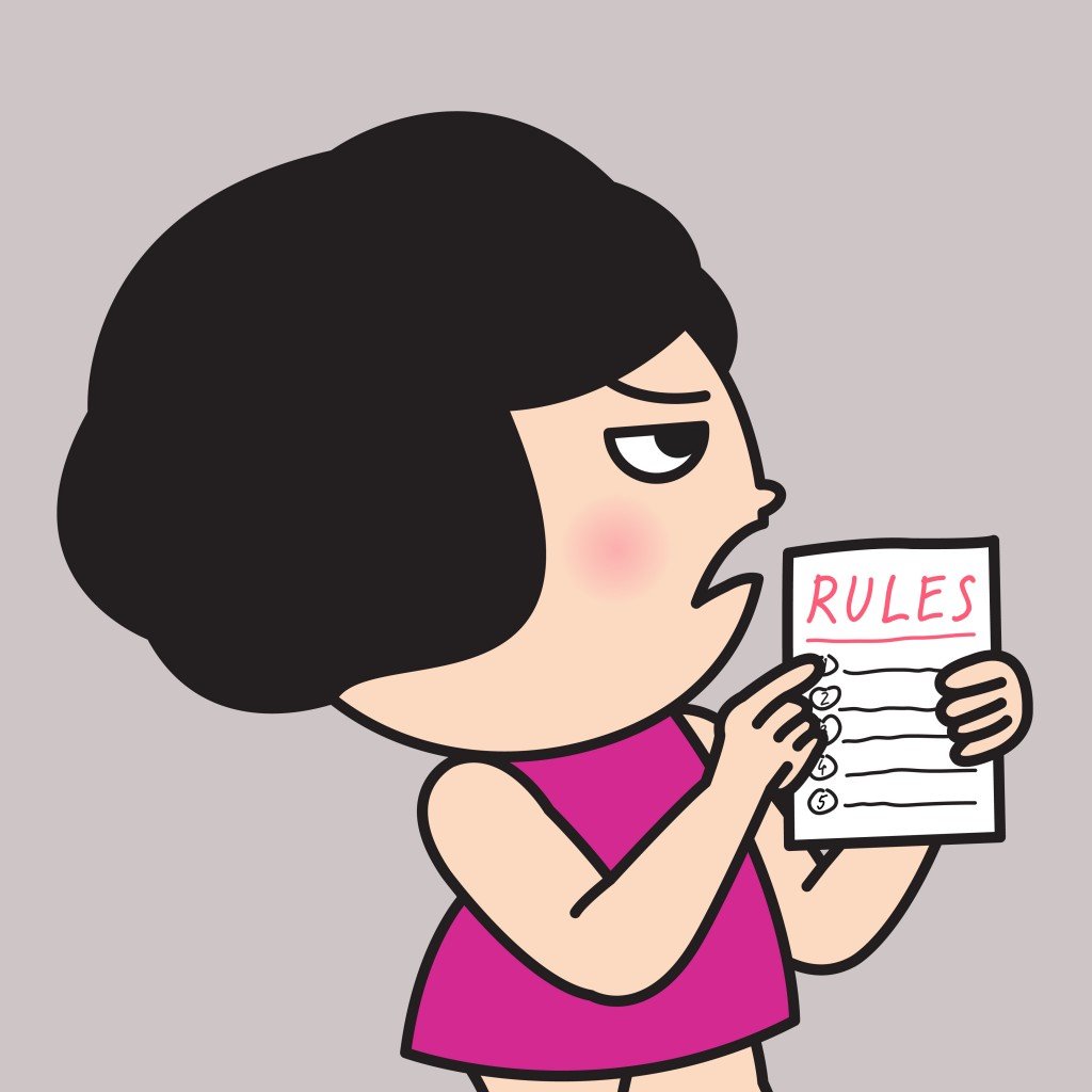 Young Woman Holding White Paper Of Rules. Young Girl Showing Someone To Follow And Obey The Rules Concept Card Character illustration - Vector(Pewara Nicropithak)s