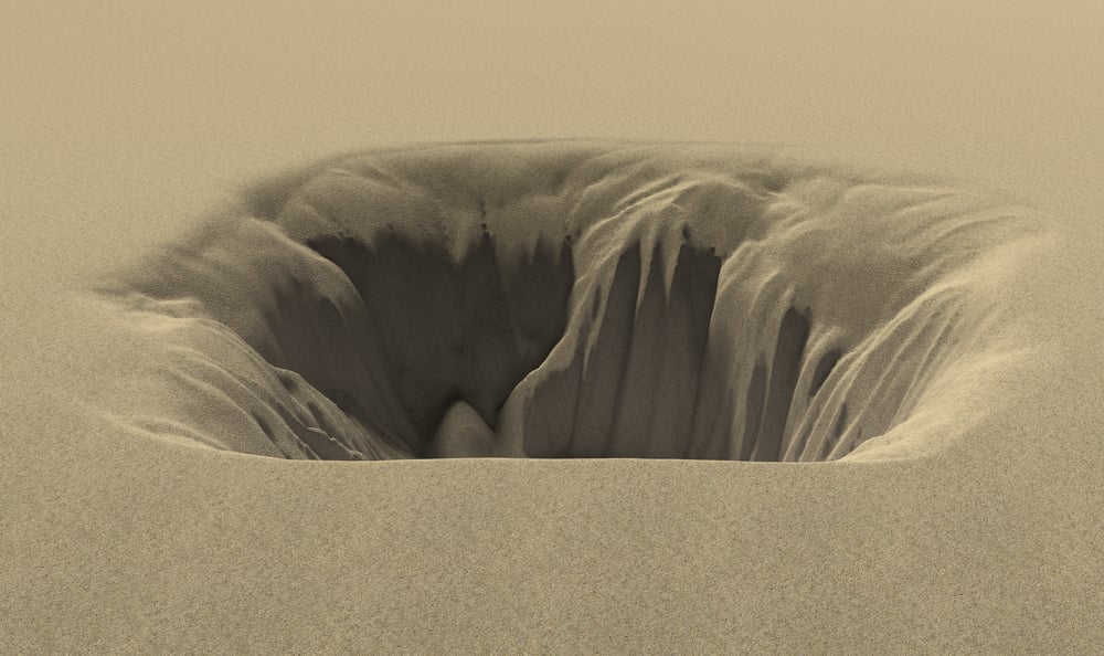 deep pit in the desert. 3d rendering - Illustration( kai celvin)s