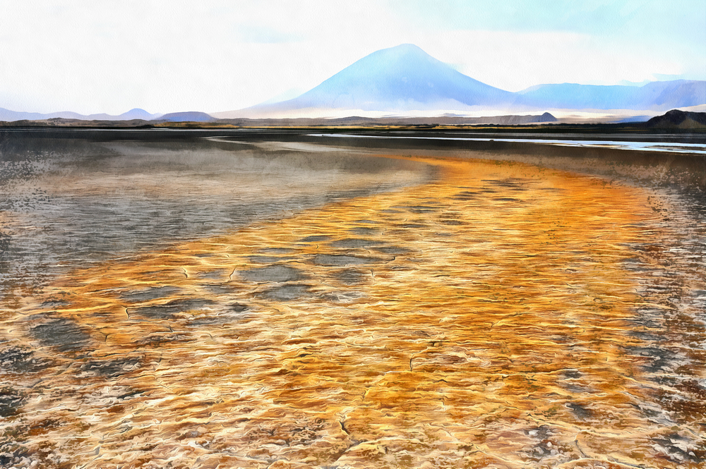 Colorful landscape painting of Lake Natron Africa - Illustration(Idea Studio)s