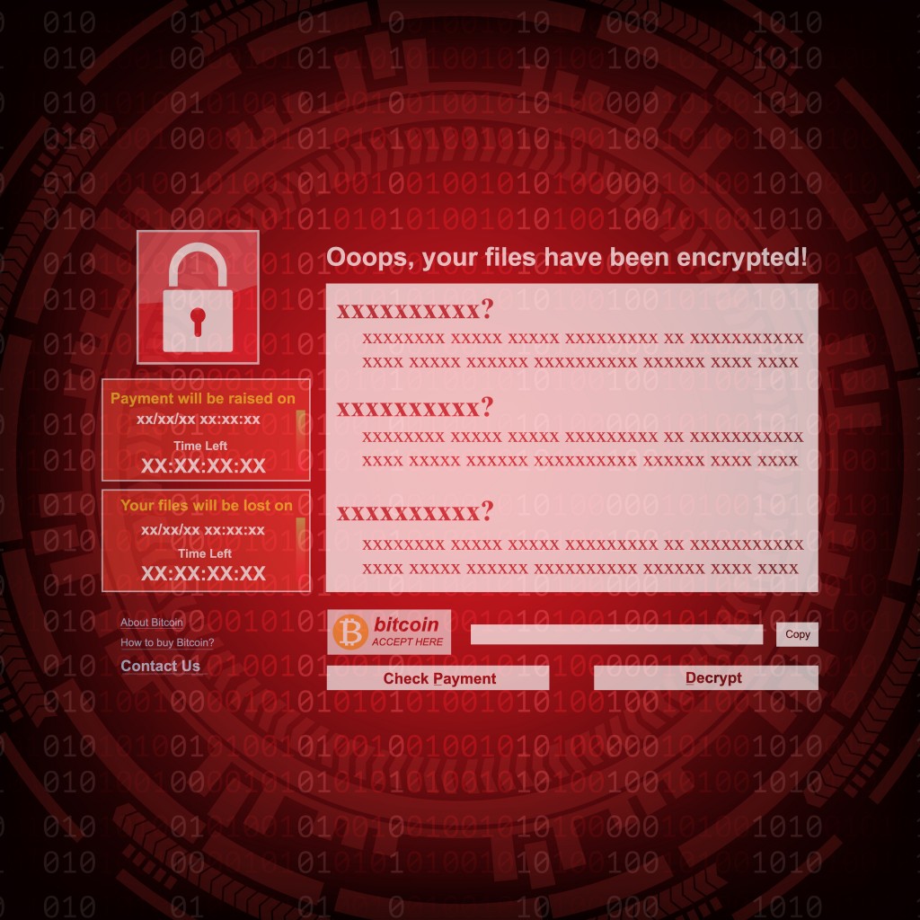Malware Ransomware wannacry virus encrypted files and show massage for bitcon payment on binary code(Nicescene)s