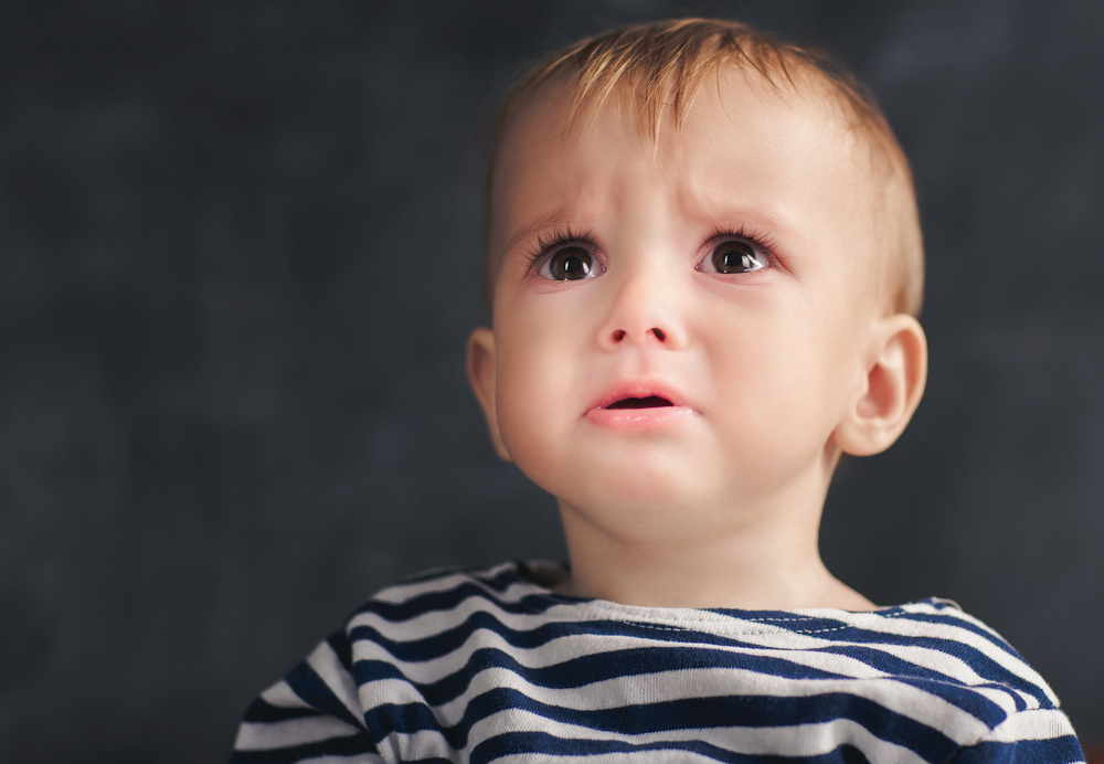 One year toddler afraid something ore someone and looking up - Image(Valeriya Anufriyeva)s