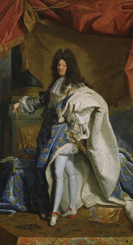 Portrait of Louis XIV, by Hyacinthe Rigaud studio, 1701, French painting, oil on canvas(Everett - Art)s