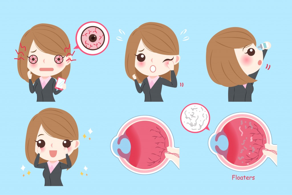 cartoon businesswoman with eye problem on green background(EstherQueen999)s