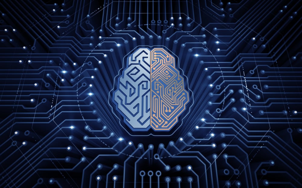 Cybernetic Brain. Electronic chip in form of human brain in electronic cyberspace( Sergey Tarasov)s