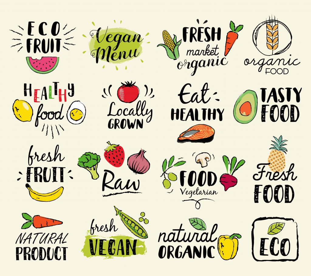 Healthy food hand drawn illustrations and elements for fresh market, eco food, vegan menu, natural products( Apple Art)s