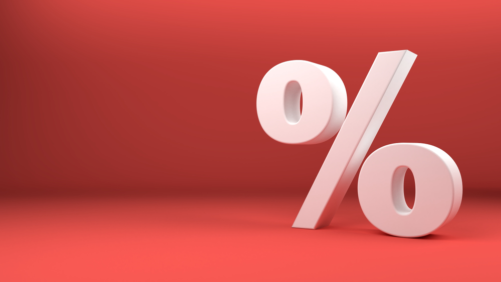Percentage icon 3D white on red background 3d illustration(SimonBrun)S