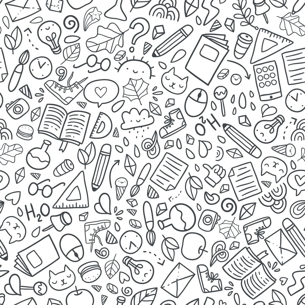 Funny seamless pattern with school supplies and creative elements(kostolom3000)S