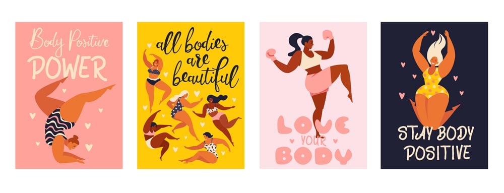Cartões verticais positivos do corpo do feminismo com amor à própria figura (Angelina Bambina) s
