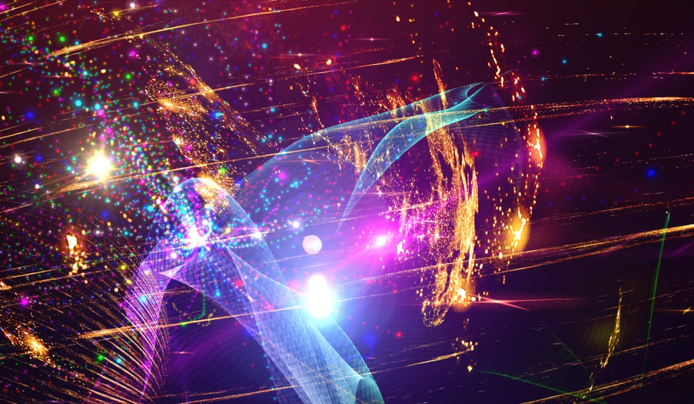 Espetacular ilustração multicolorida com partículas e raios (Serg-DAV) s