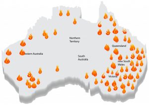 Fogo na Austrália e mapa (MA KAYUM) s