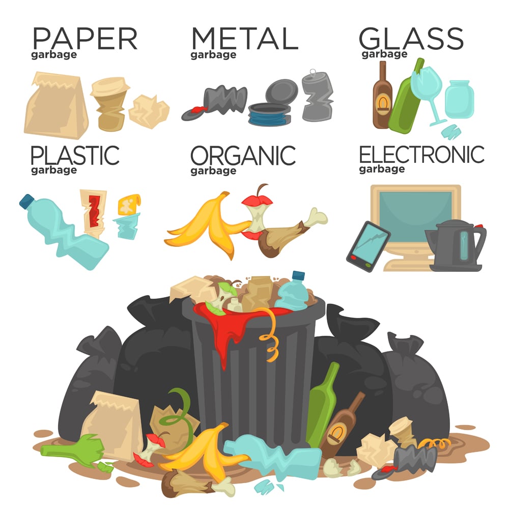 Triagem de lixo, resíduos de alimentos, vidro, metal e papel, plástico eletrônico, orgânico (SofiaV) s