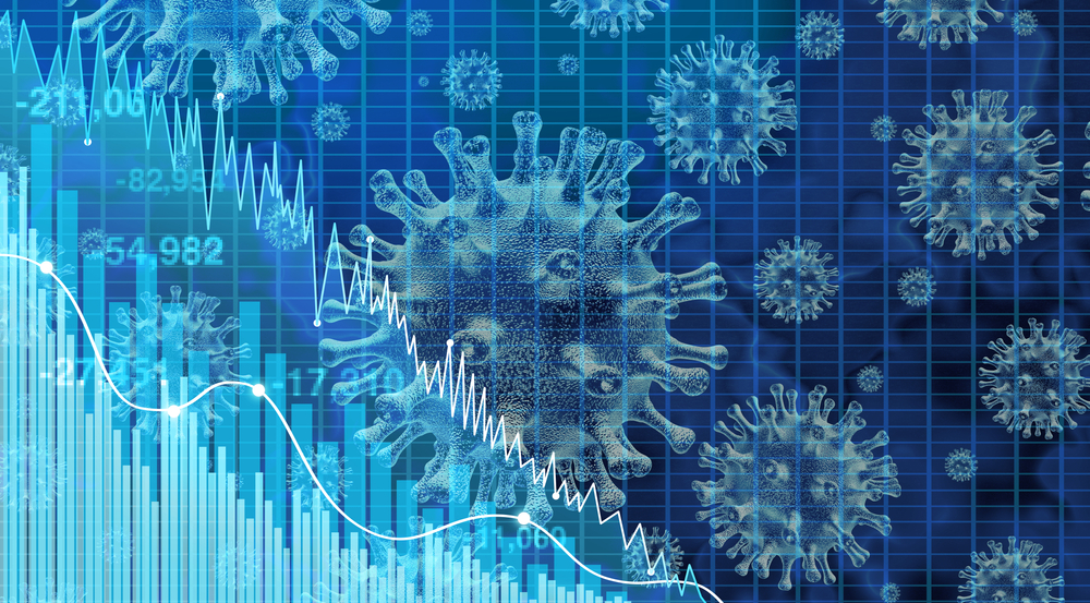 Economia e saúde como um medo de pandemia econômica e medos de coronavírus ou surto de vírus (Lightspring) s