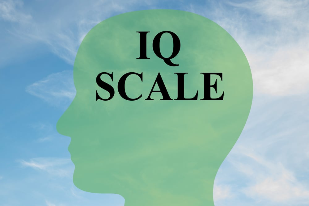 Render illustration of IQ SCALE script on head silhouette(hafakot)s