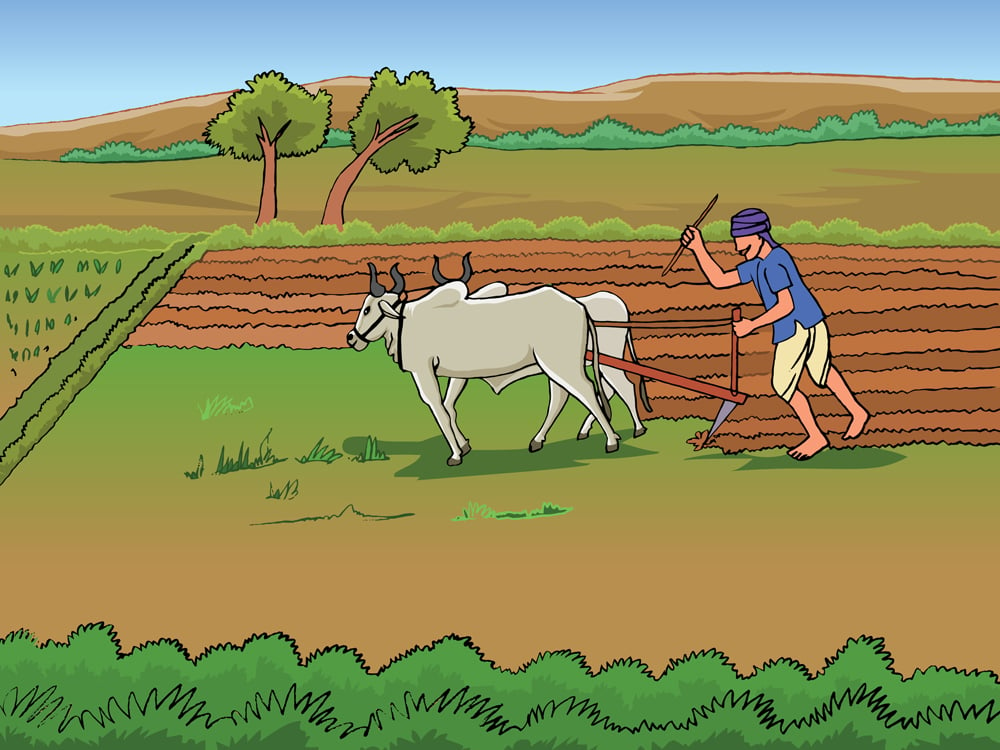 Vector Drawing of Farmer and Farming with bullock(Vishal Jani)S