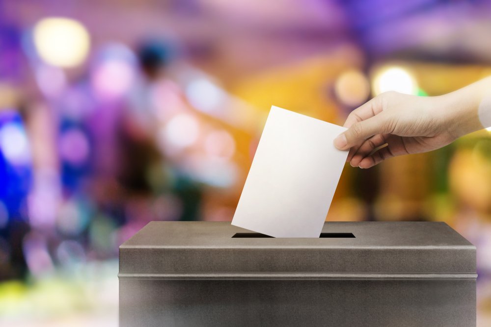 hand holding ballot paper for election vote concept(I'm friday)S