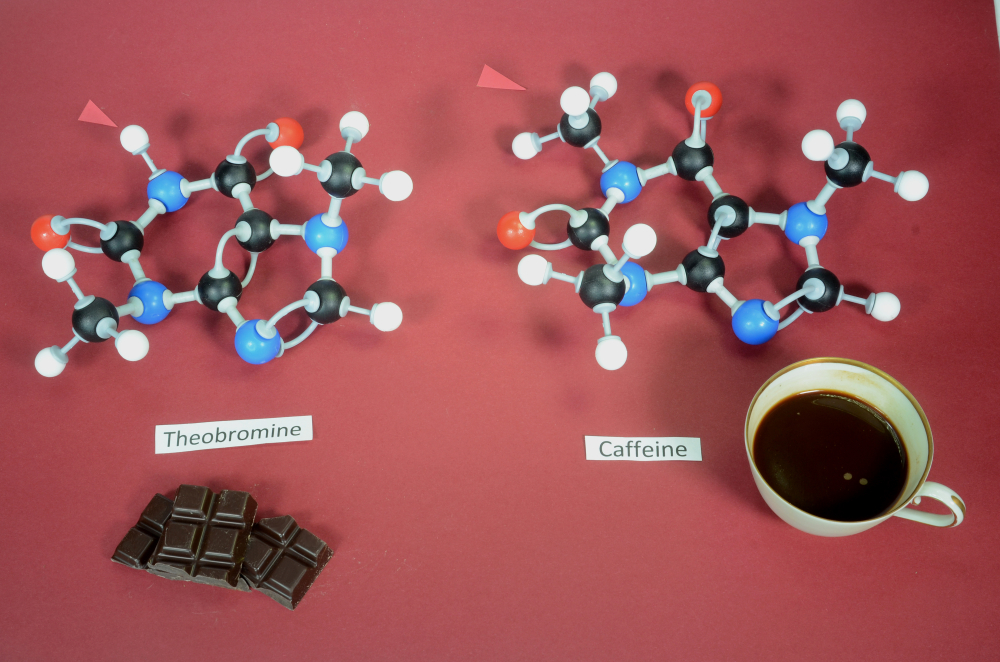 Modelos de moléculas de teobromina e cafeína lado a lado (Kim Christensen) s