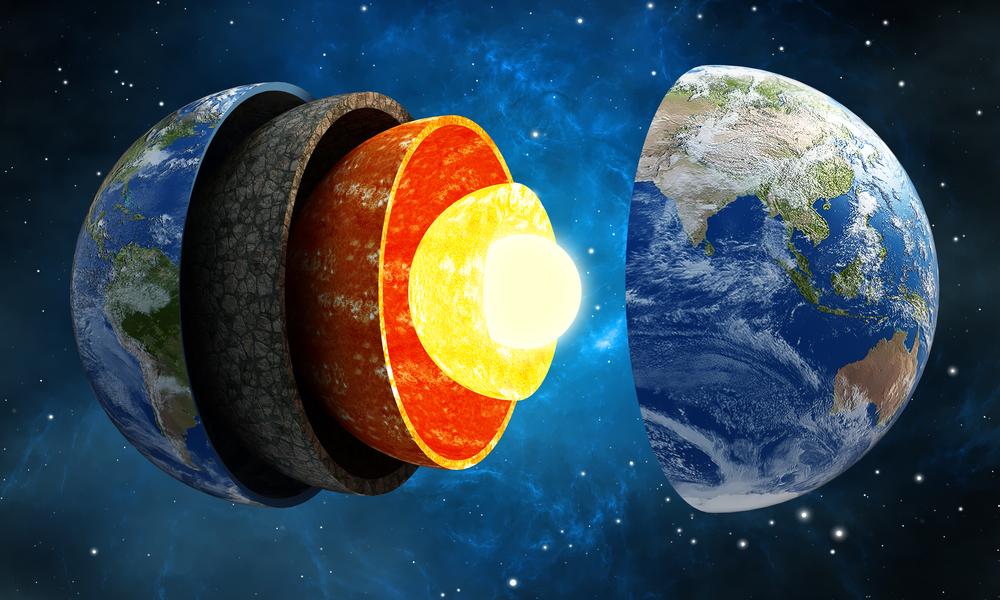 Ilustração 3D mostrando camadas da Terra no espaço (cigdem) S