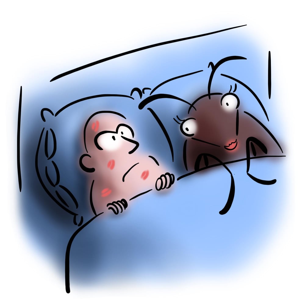Man lies in bed with bug(GeoSap)S