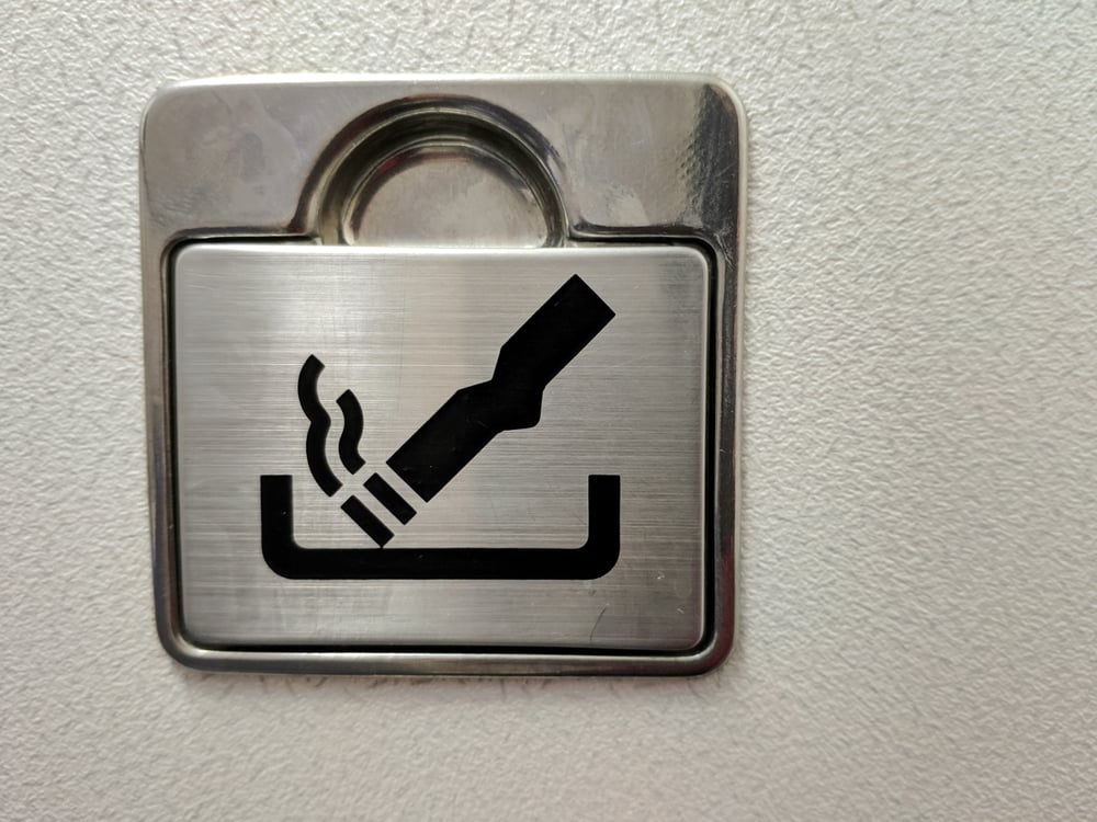 Ashtray on the plane. Ashtray symbol on the plane. no smoking airplane(Physics_joe)S