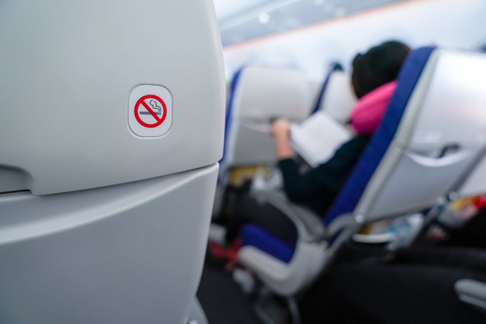 no smoking sign on plane seat(Surachet Jo)S