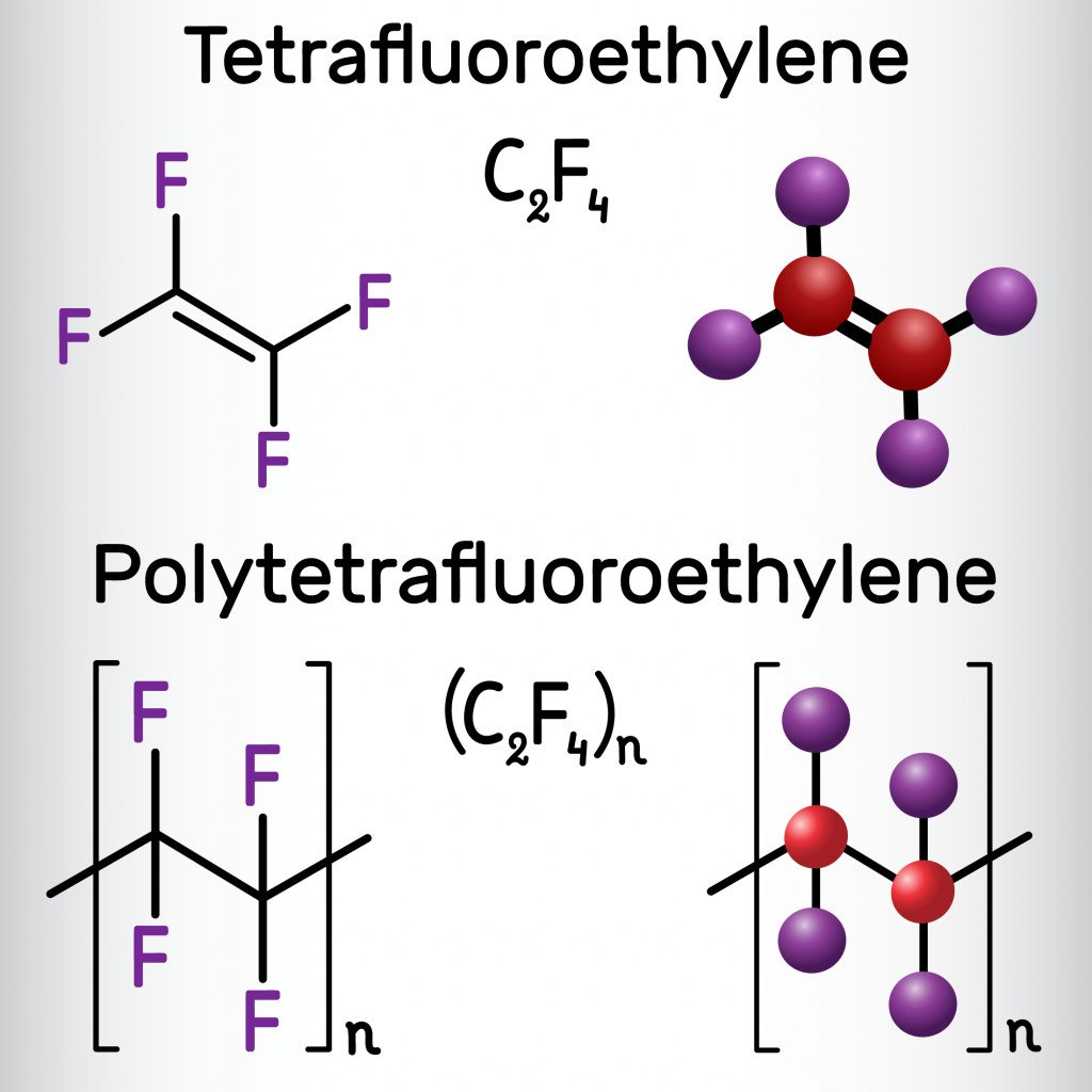 Politetrafluoroetileno ou polímero de PTFE e Tetrafluoroetileno ou molécula de TFE (Bacsica) s