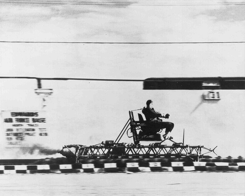 Colonel John Stapp riding the rocket sled