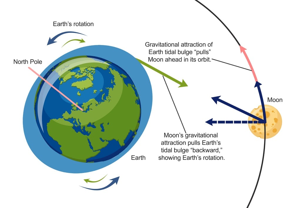 Earth’s bulge increases the radius of the moon’s orbit around our planet